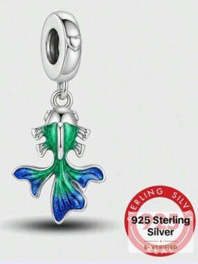 New Blue Green Betta Fish Charm Silver Sterling 925 on suede necklace